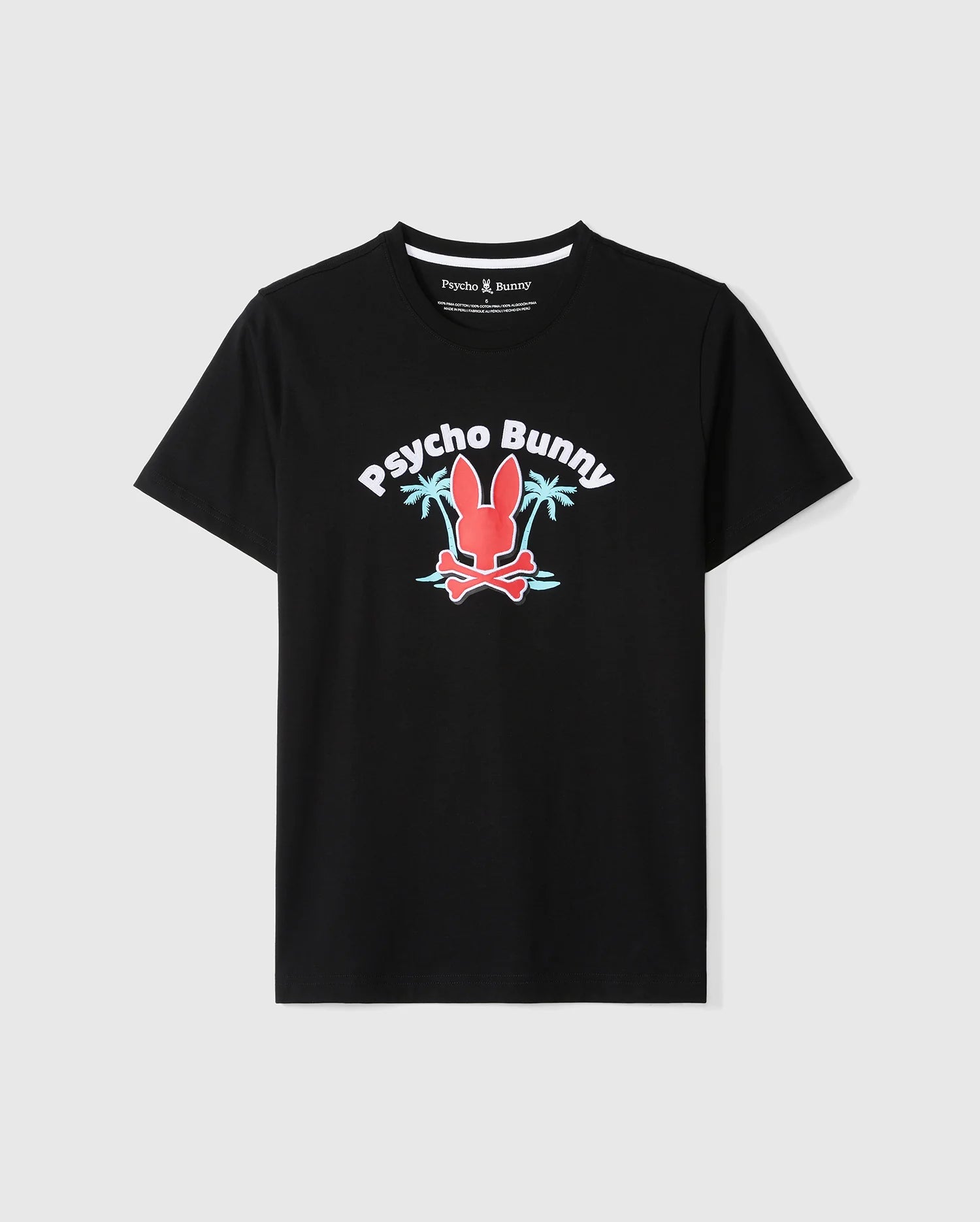 Elevate your style with the MENS BOSTON GRAPHIC TEE by Psycho Bunny, made from luxurious Peruvian Pima cotton. This black T-shirt features 