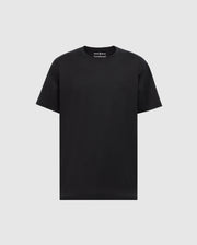 The MENS JAMES PREMIUM CREW NECK TEE by Psycho Bunny is a plain black T-shirt made from soft Pima cotton, featuring short sleeves and a crew neckline with premium embroidery on the left chest.