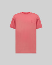 The Psycho Bunny MENS JAMES PREMIUM CREW NECK TEE (B6U952D200) is a regular fit coral pink Pima cotton short-sleeve t-shirt with premium embroidered small bunny logo on the left chest, shown on a light gray background.