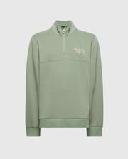 The Psycho Bunny MENS BIG AND TALL DESERT 1/4 MOCK ZIP, model B9S488F200, is a light green cotton sweatshirt with paneled construction, long sleeves, and a small embroidered chest logo, showcased on a plain white background.