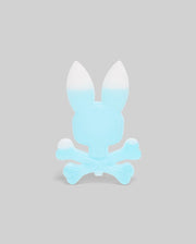 A light blue, translucent bunny with upright ears sits above crossed bones in a playful skull-and-crossbones style, like the mascot of the Psycho Bunny ICE PACK (KO2400001), set against a plain gray background.