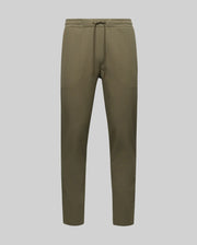 Psycho Bunny MENS BEN TECH JOGGER PULL ON (MB0600013) in olive green, made from polyester spandex blend with elastic waistband, drawstring, and two front pockets, displayed on a plain light gray background.