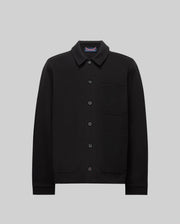 The Psycho Bunny MENS AVEN KNIT SHACKET (MO1100035) is a black knit shacket with a stylish cat design, offering transitional comfort and effortless layering.