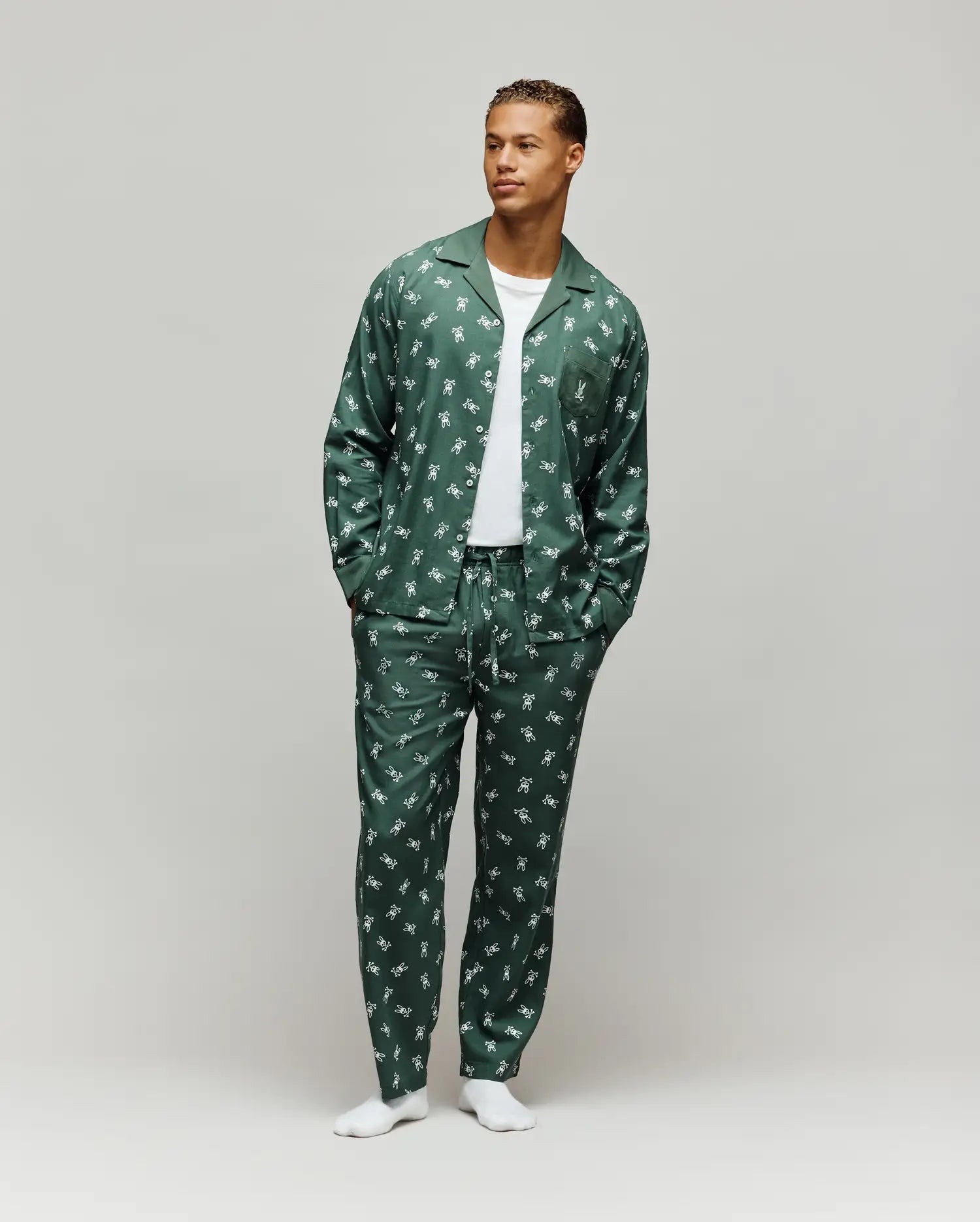 Men's Valen Flannel Pajama Set in Green | Psycho Bunny