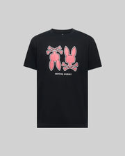 The Psycho Bunny MENS DAWSON GRAPHIC TEE - MT0200053 is a black Pima cotton shirt with bold pink bunny head and legs above crossed bones, finished with the white "PSYCHO BUNNY" logo under the graphics.