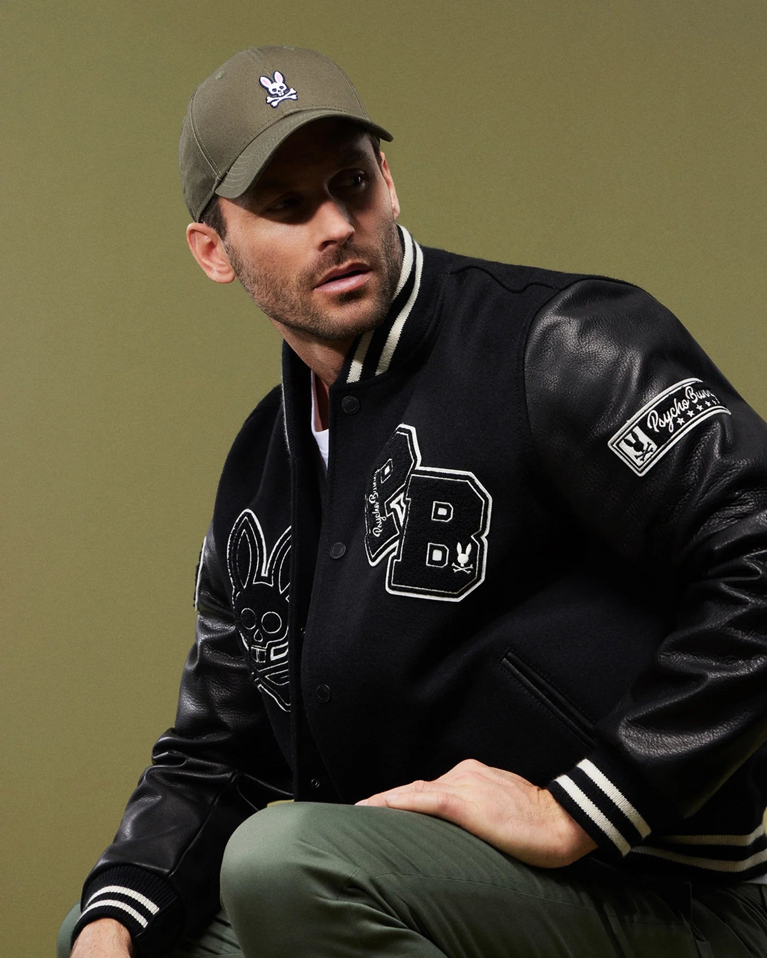 Black leather varsity jacket mens discount