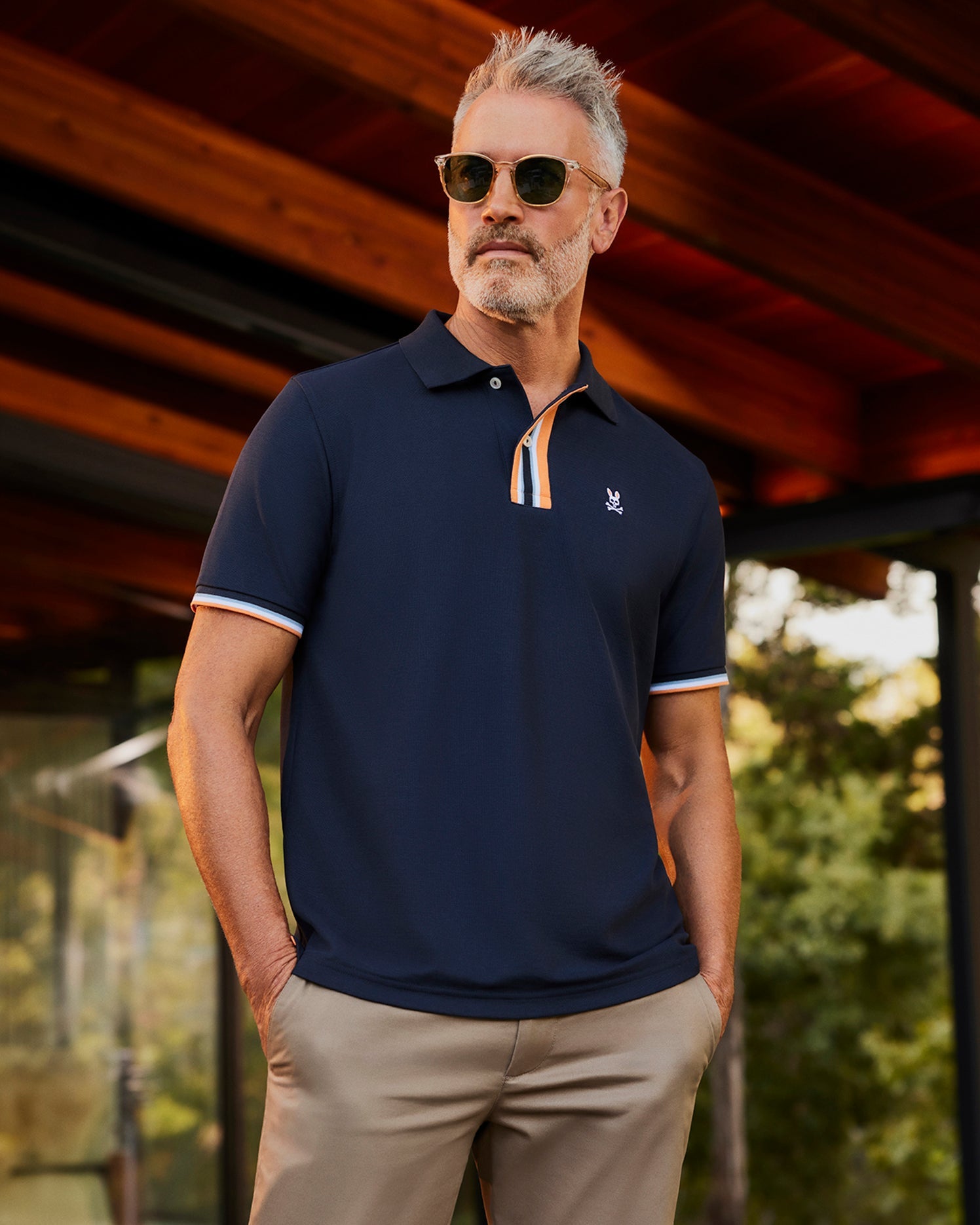 Navy pique polo 2025